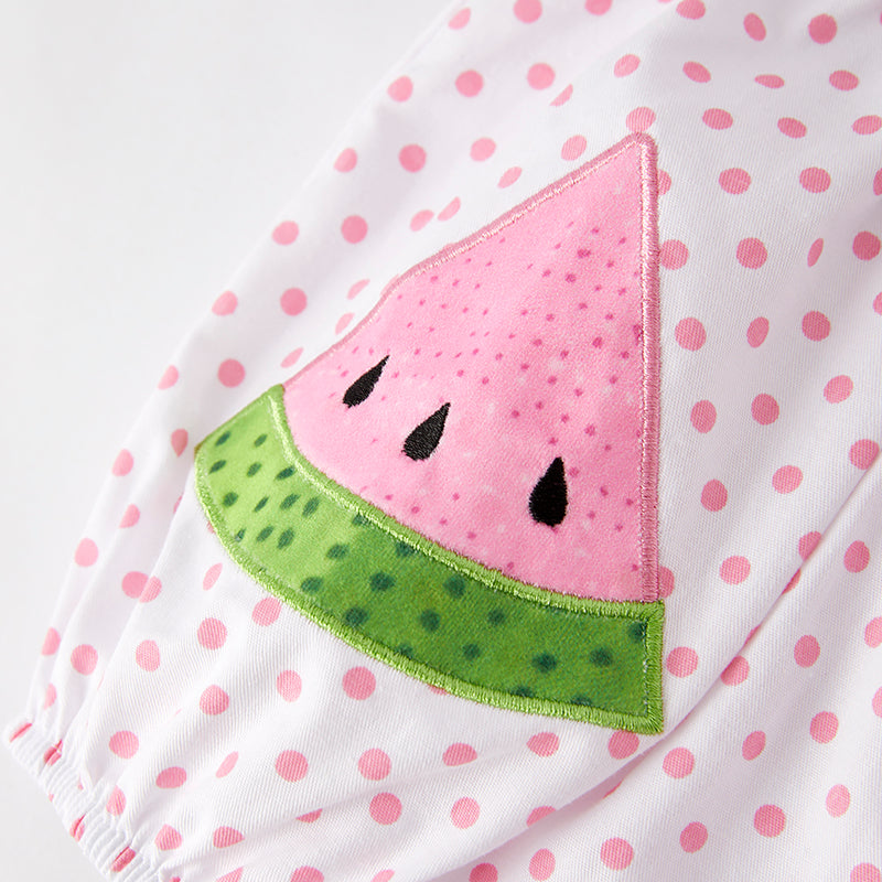 （In Stock）Toddler Girls Spring and Summer Watermelon Applique Cotton Romper