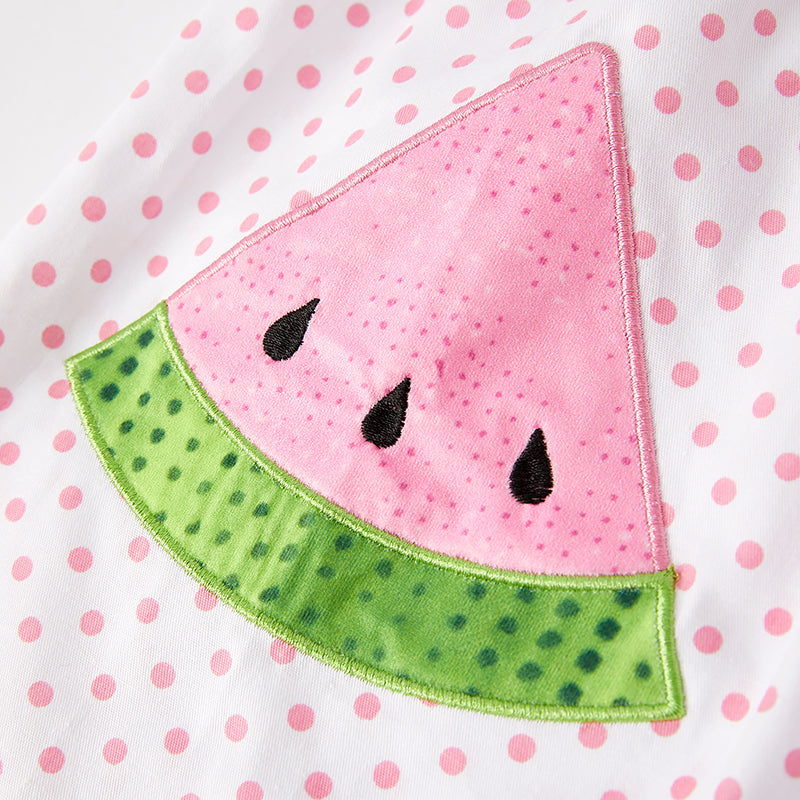 （In Stock）Girls Spring and Summer Watermelon Applique Cotton Dress