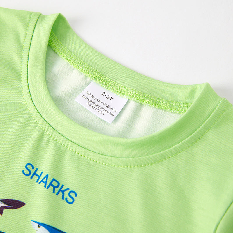 （In Stock）Boys Spring and Summer Shark Print Green Top