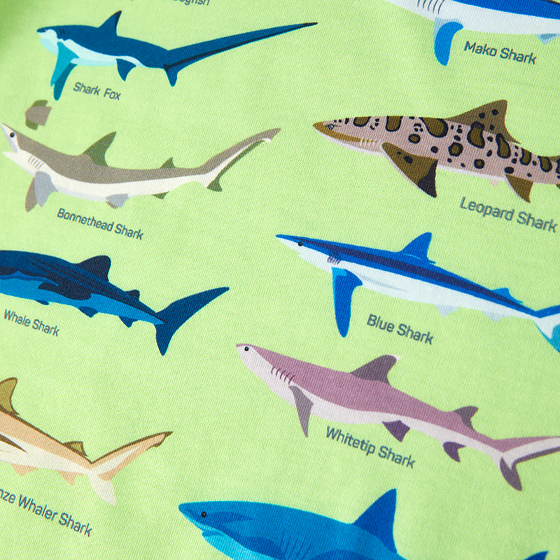 （In Stock）Boys Spring and Summer Shark Print Green Top