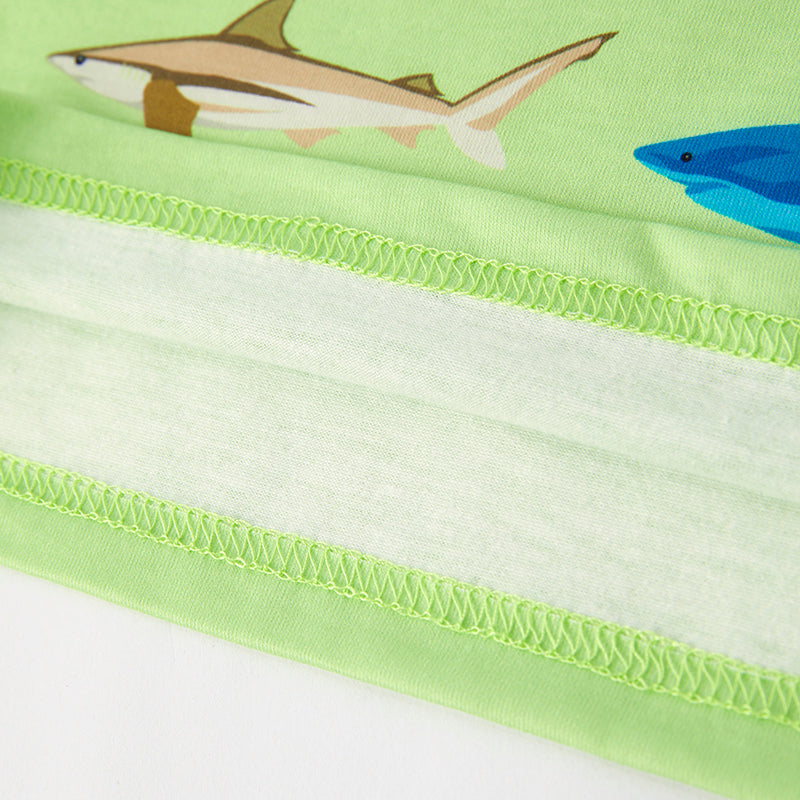 （In Stock）Boys Spring and Summer Shark Print Green Top