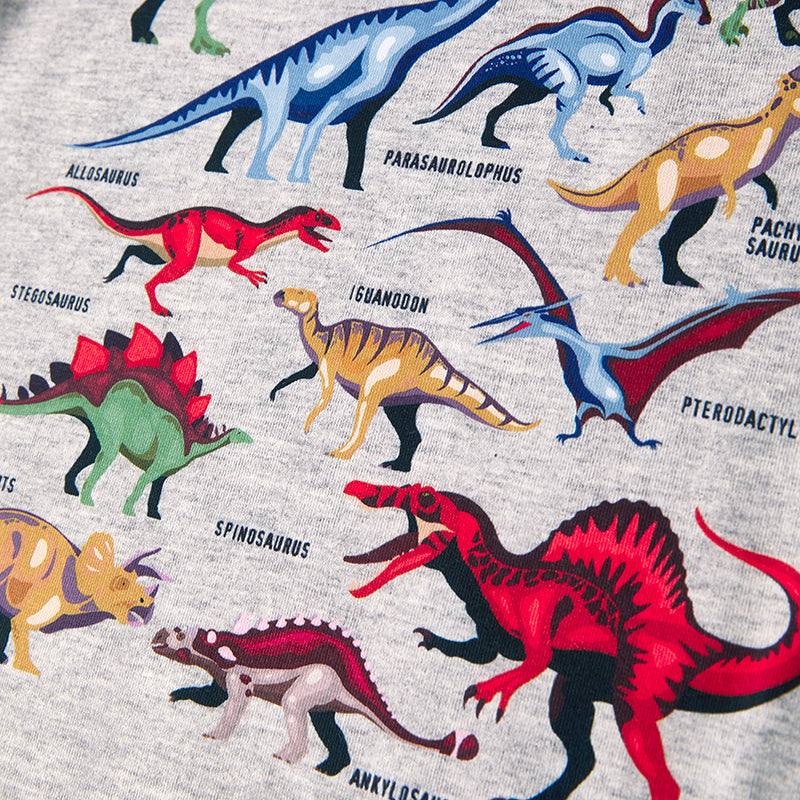 （In Stock）Boys Spring and Summer Dinosaur Print Grey Top