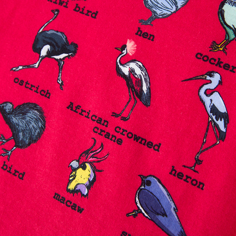 （In Stock）Boys Spring and Summer Bird Print Red Top