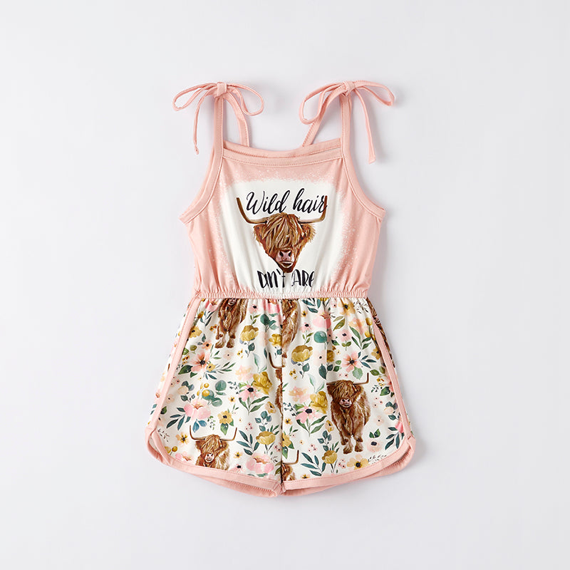 （In Stock）Girls Spring and Summer Bull Print Jumpsuit