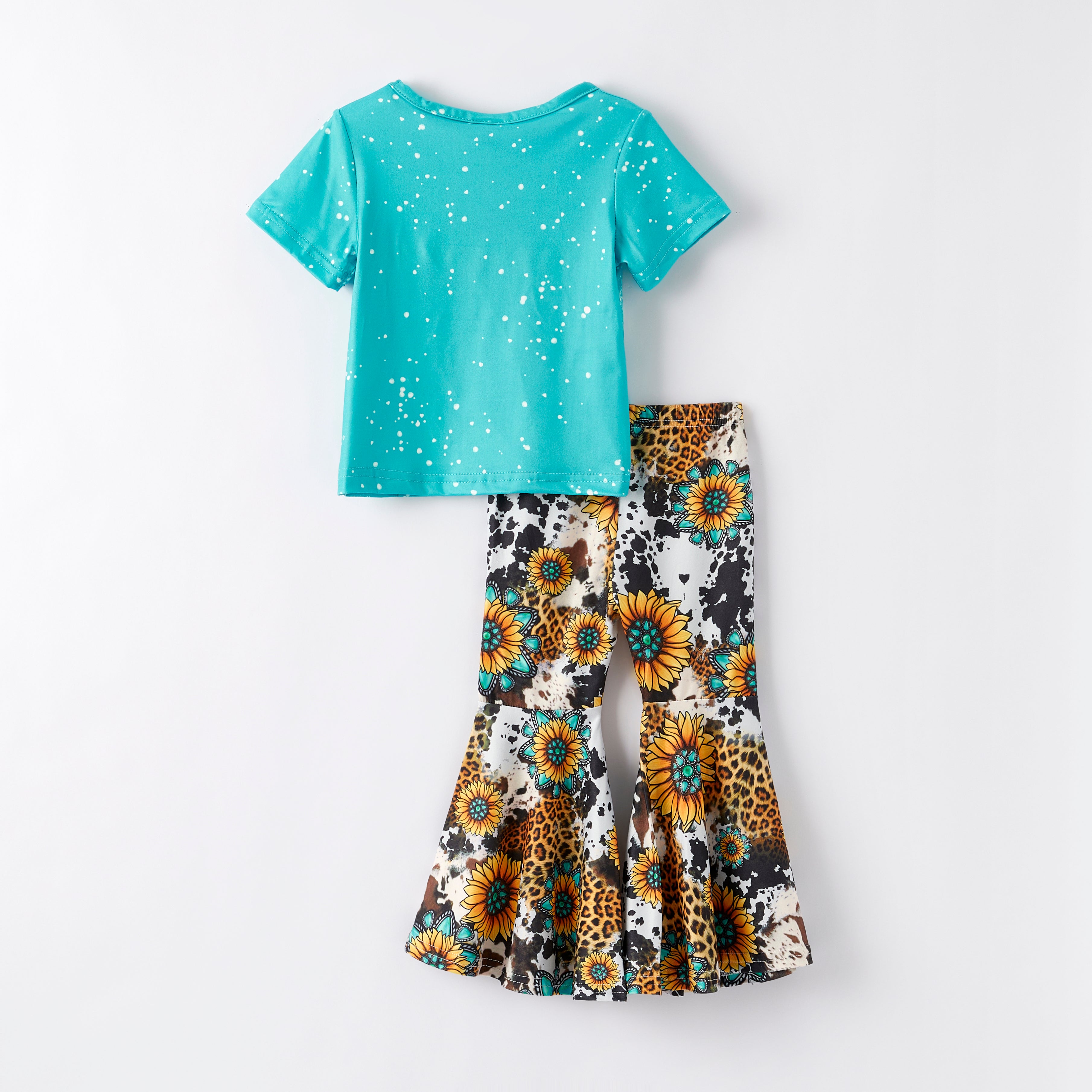 （In Stock）Girls Spring and Summer Sunflower Print Outfit Set