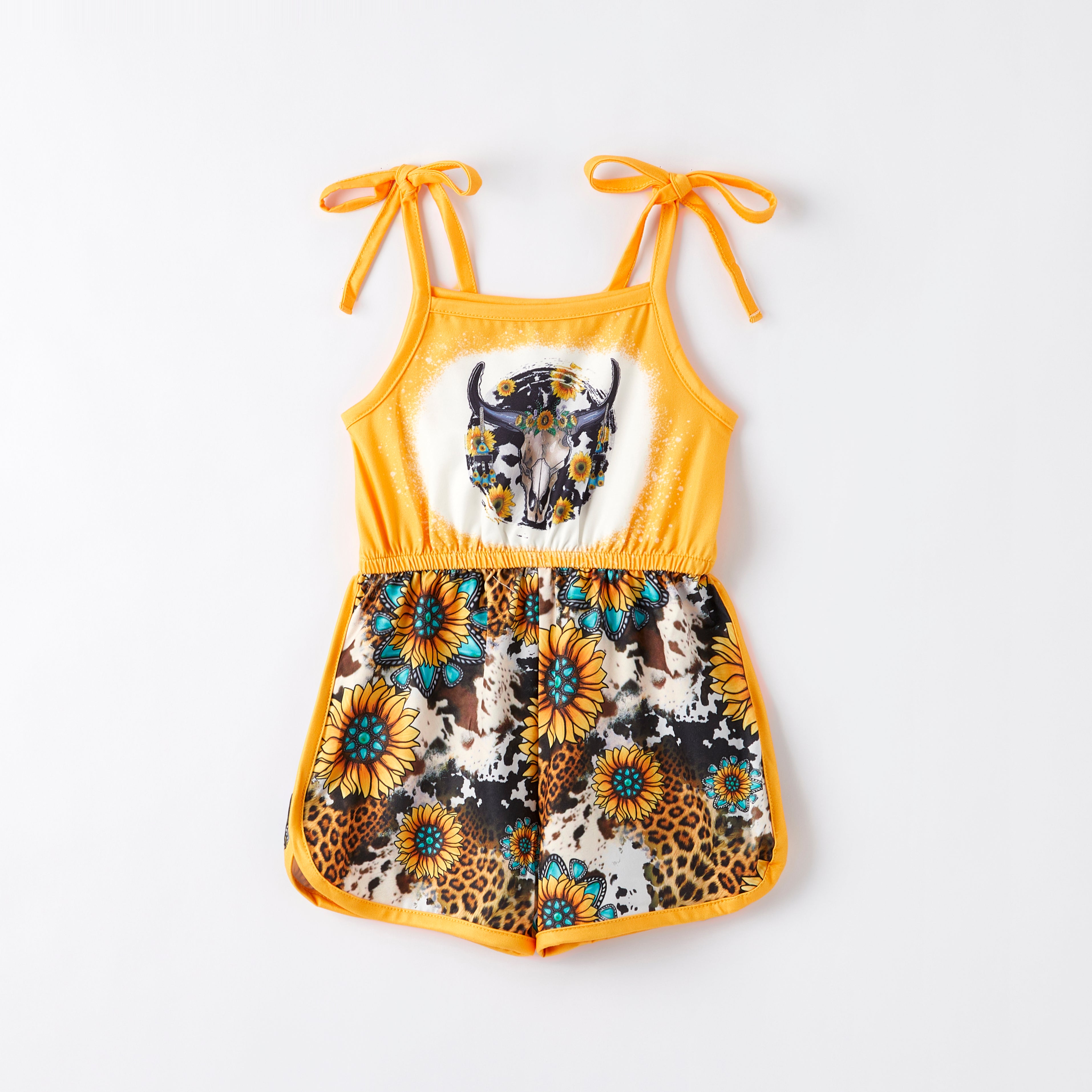 （In Stock）Girls Spring and Summer Sunflower Print Jumpsuit