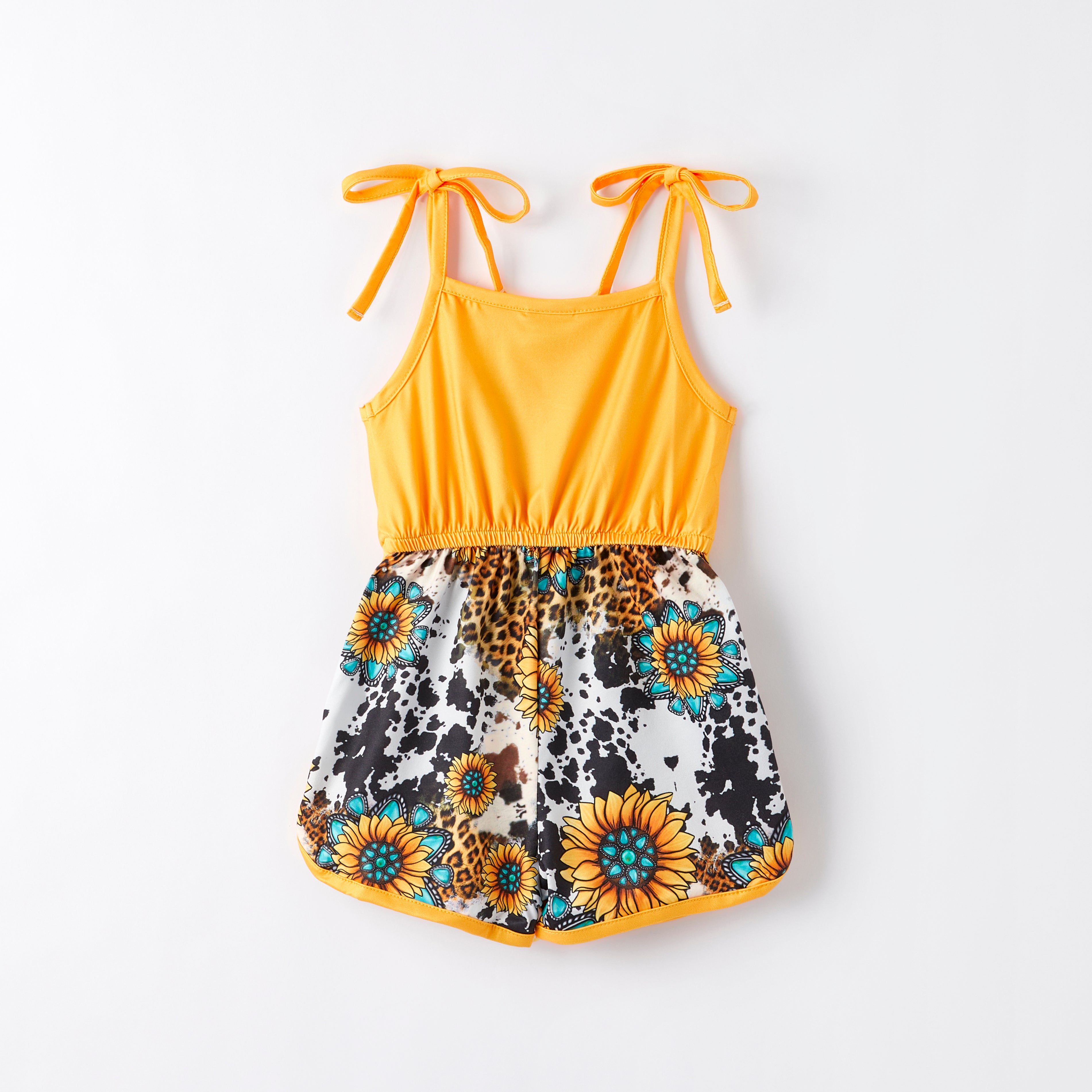 （In Stock）Girls Spring and Summer Sunflower Print Jumpsuit