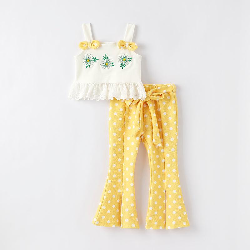 （In Stock）Girls Spring and Summer Daisy Embroidery Outfit Set