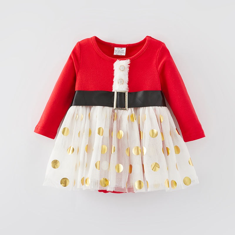 （In Stock Q13-5-1）Baby Girls Christmas Santa Romper