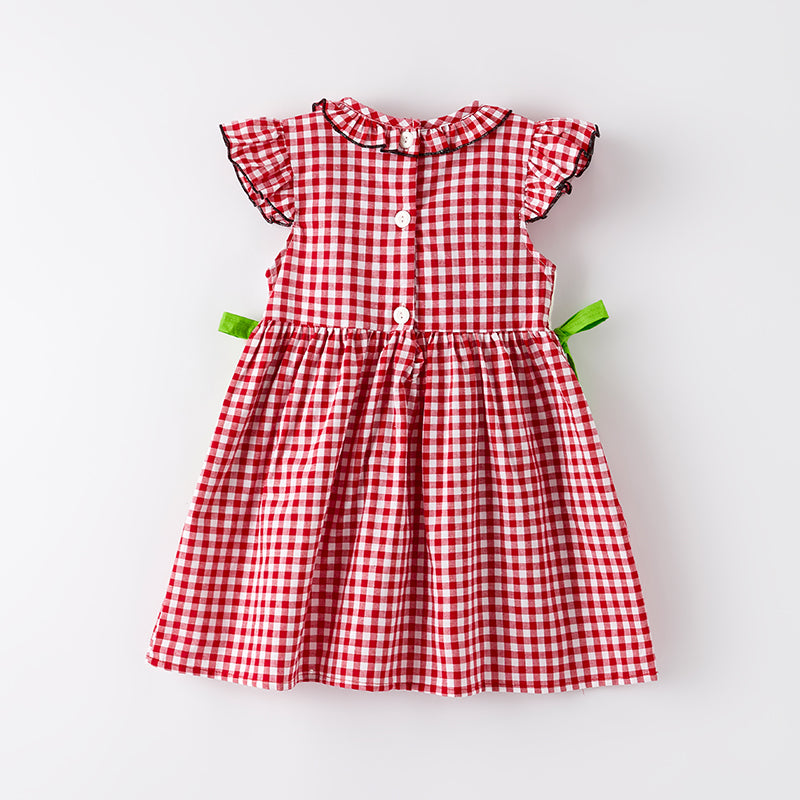 （In Stock）Girls Spring and Summer Watermelon Embroidery Smocked Dress