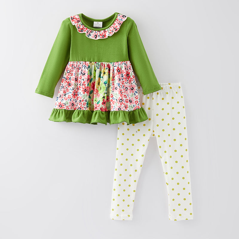 （In Stock Q11-2-2）One Pack(8 Pieces total) Sale Girls Floral Print Outfit Set