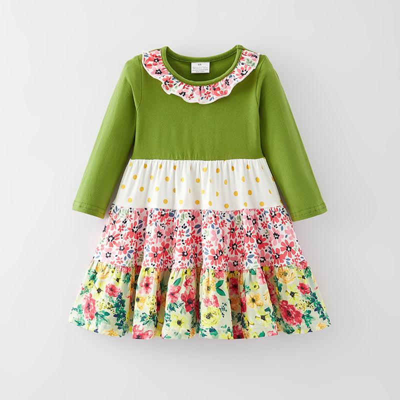 （In Stock Q11-2-2）One Pack(7 Pieces total) Sale Girls Floral Print Dress