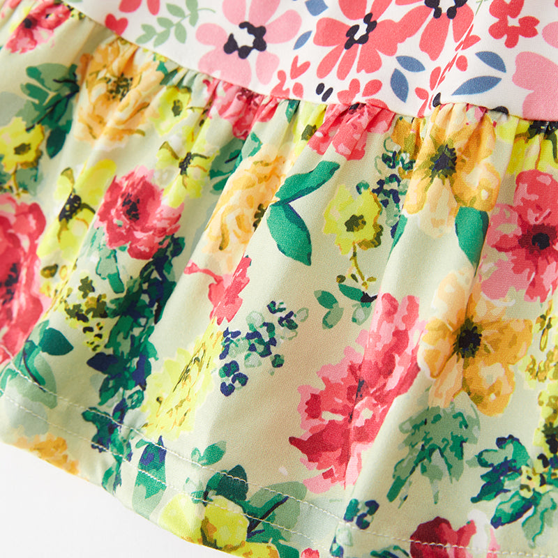 （In Stock Q11-2-2）One Pack(7 Pieces total) Sale Girls Floral Print Dress