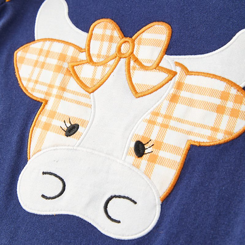 （In Stock Q11-4-2）Baby Girls Fall Cow Applique Romper