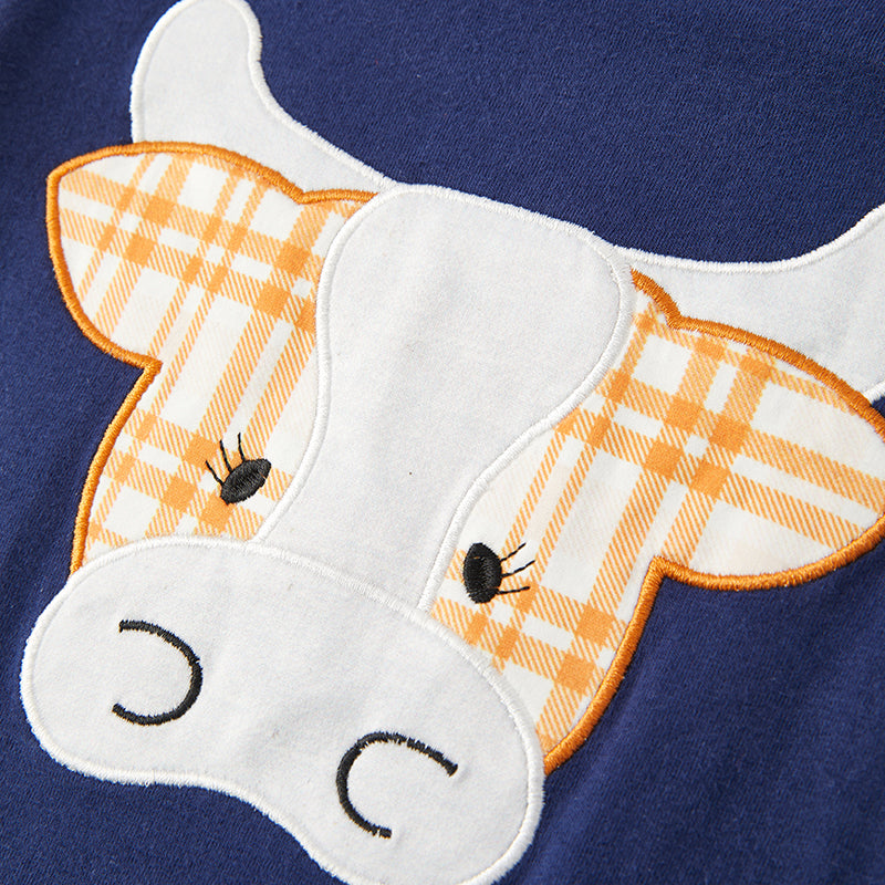 （In Stock Q11-5-2）Baby Boys Fall Cow Applique Romper