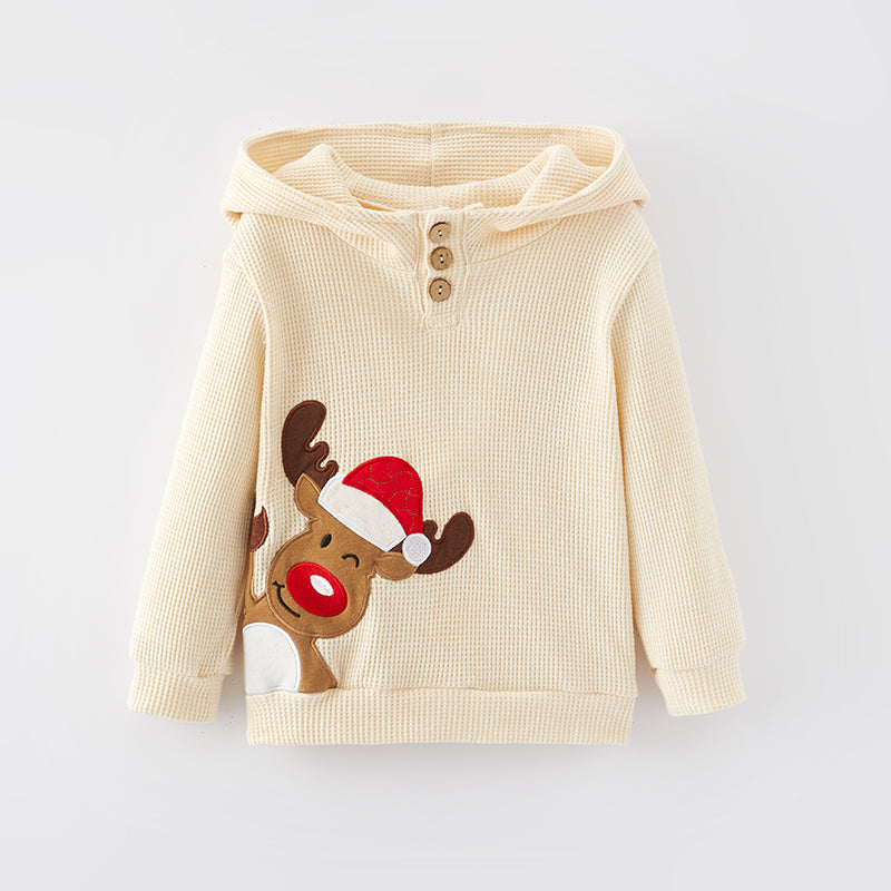 （In Stock G7-1-3）Boys Christmas Elk Applique Hoodie