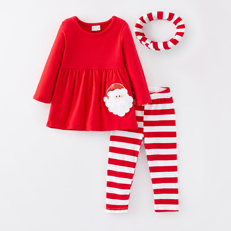 （In Stock G9-5-3）Girls Christmas Santa Applique Outfit Set