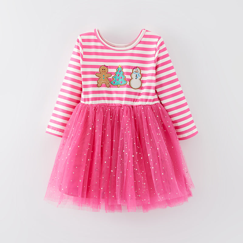 （In Stock E34-2-2）One Pack(9 Pieces total) Girls Christmas Applique Tulle Dress