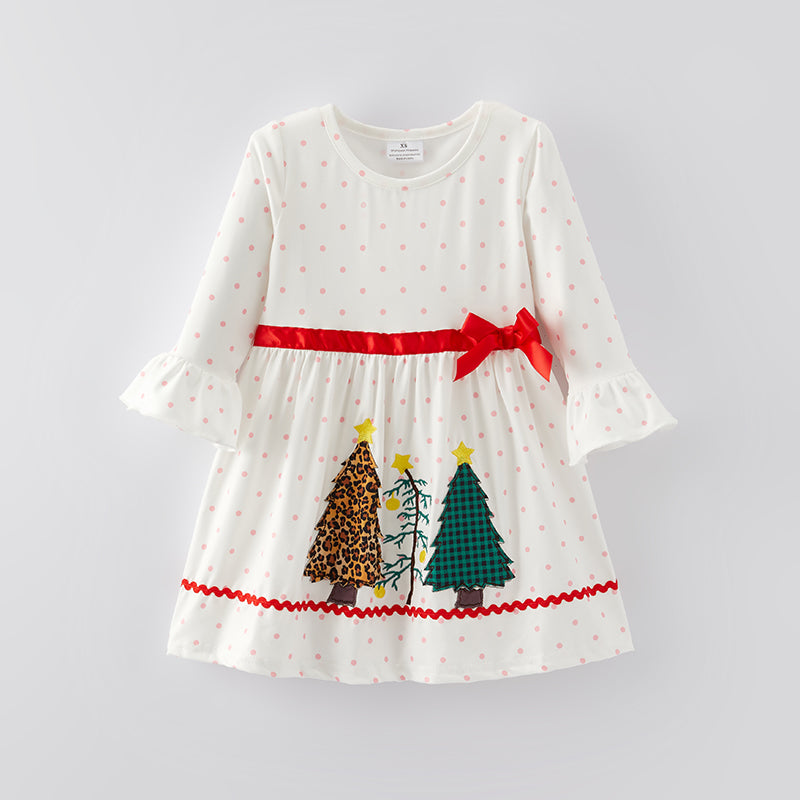 （In Stock E34-2-1）Girls Christmas Applique Milk Silk Dress