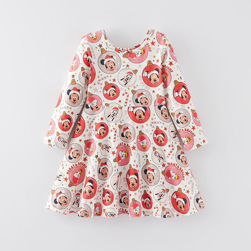 （Pre Order）Girls Christmas Cartoon Print Dress