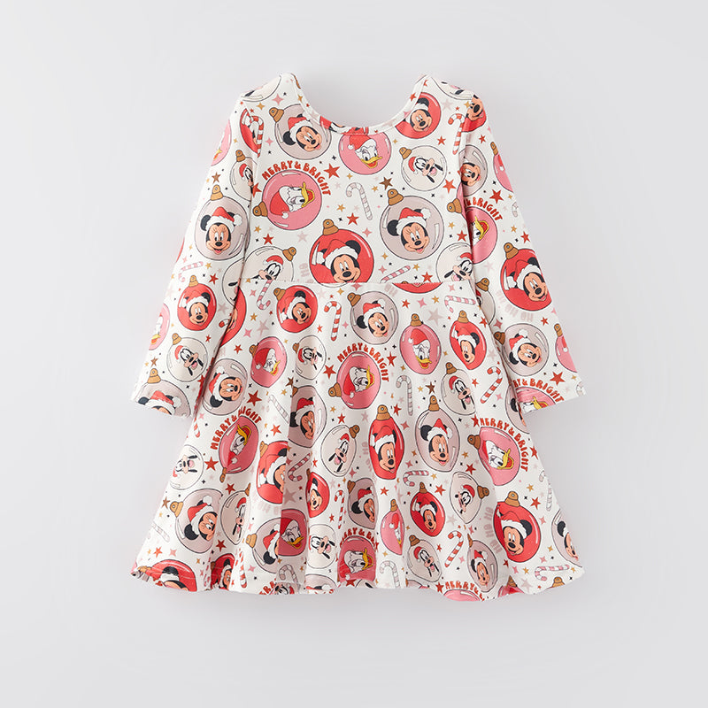 （Pre Order）Girls Christmas Cartoon Print Dress