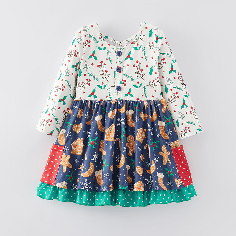 （In Stock E35-3-1）Girls Christmas Print Milk Silk Dress