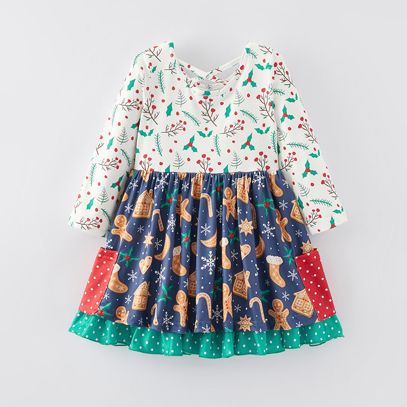 （In Stock E35-3-1）Girls Christmas Print Milk Silk Dress