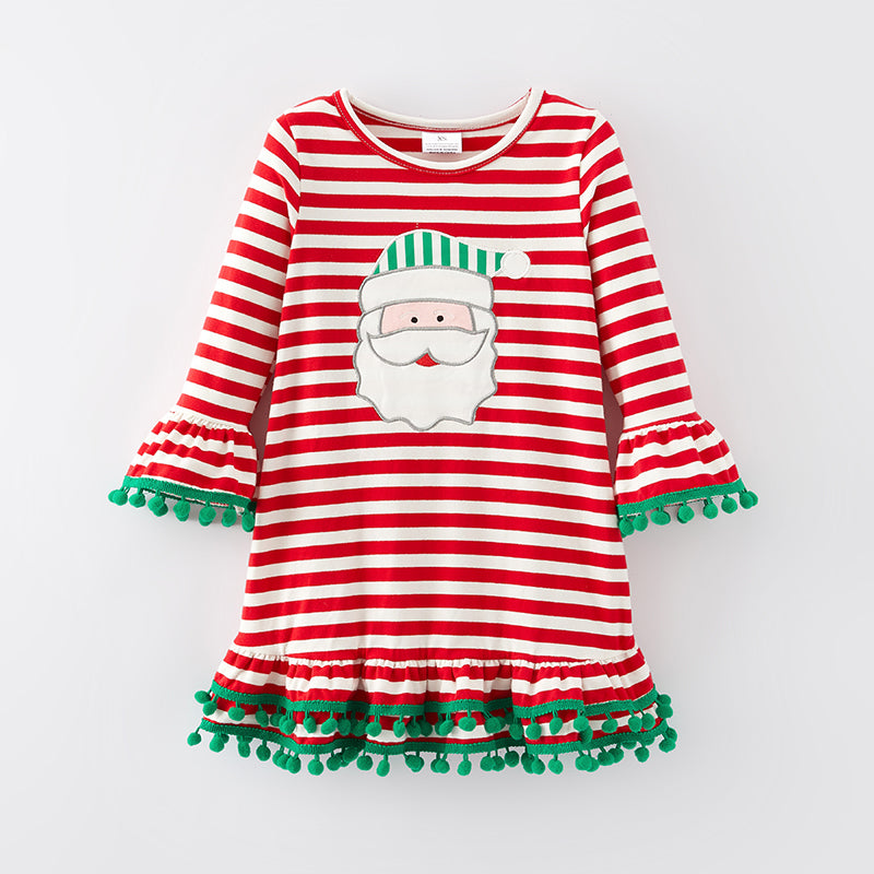 （In Stock E33-4-3）Girls Christmas Applique Cotton Dress