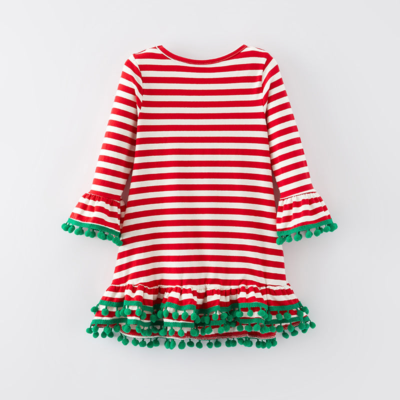 （In Stock E33-4-3）Girls Christmas Applique Cotton Dress