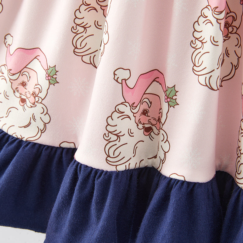 （In Stock E34-5-3）Girls Christmas Santa Print Dress