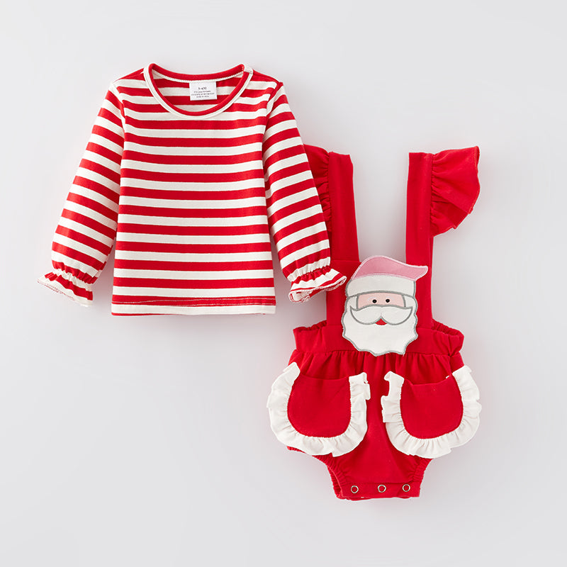 （In Stock E36-1-3）Baby Girls Christmas Santa Applique Romper