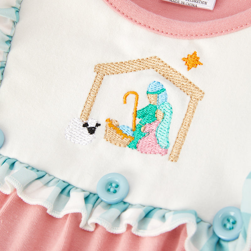 （In Stock E36-1-3）Baby Girls Christmas Embroidery Cotton Romper