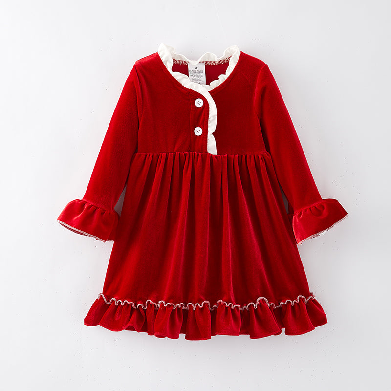 （In Stock A4-4-1）Girls Christmas Red Velvet Dress