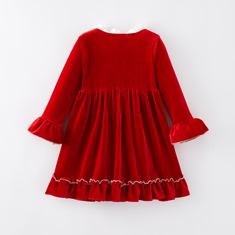 （In Stock A4-4-1）Girls Christmas Red Velvet Dress