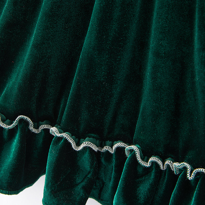 （In Stock A1-2-1）Girls Christmas Green Velvet Dress