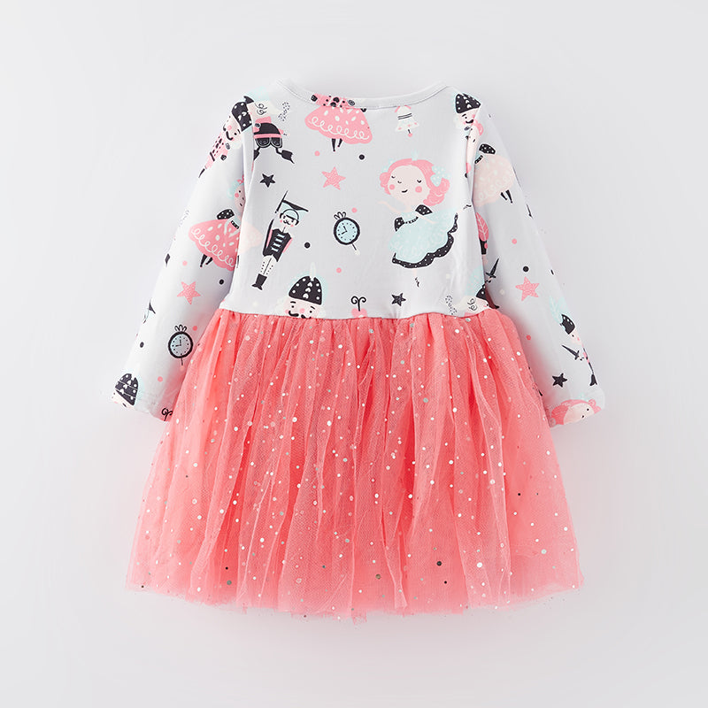 （In Stock E35-3-2）Girls Christmas Print Tulle Dress