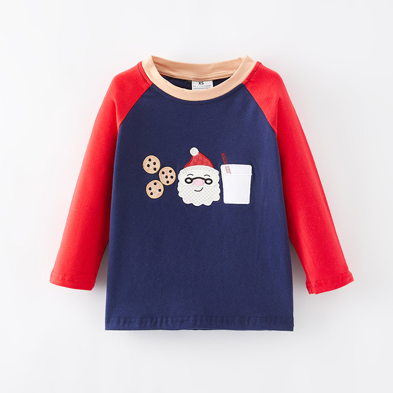 （In Stock E36-5-3）Boys Christmas Santa Applique Top