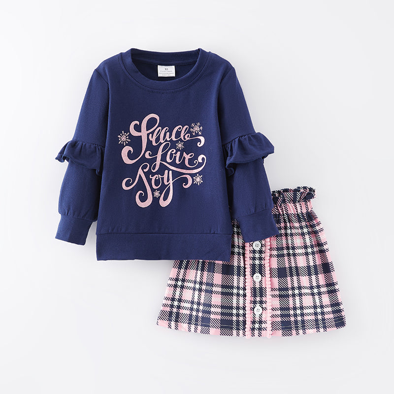 （In Stock E36-4-2）Girls Christmas Print Skirt Set