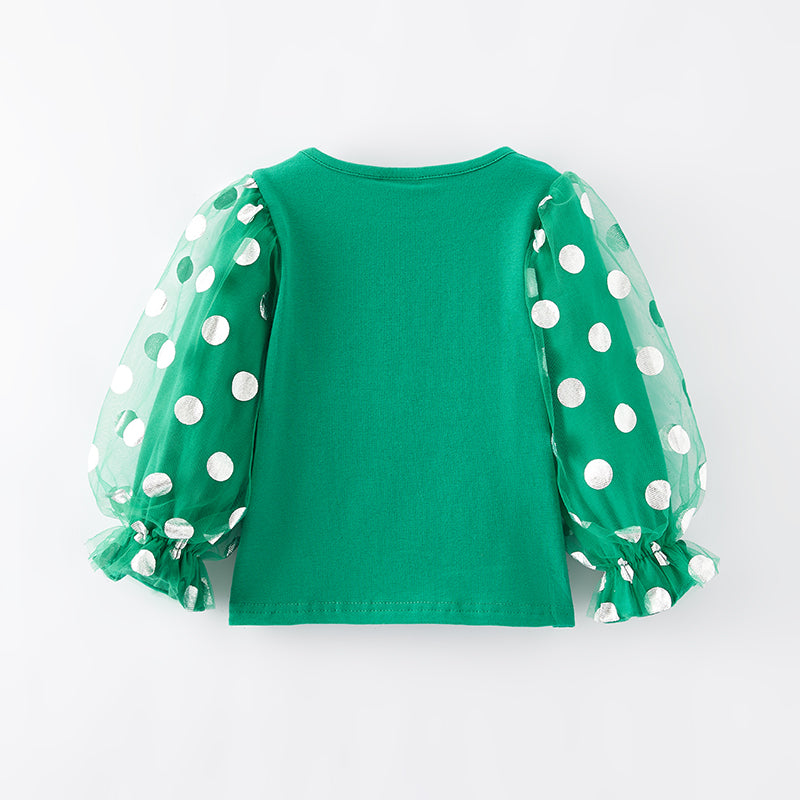 （In Stock E36-5-2）Girls Christmas Holly Jolly Print Top