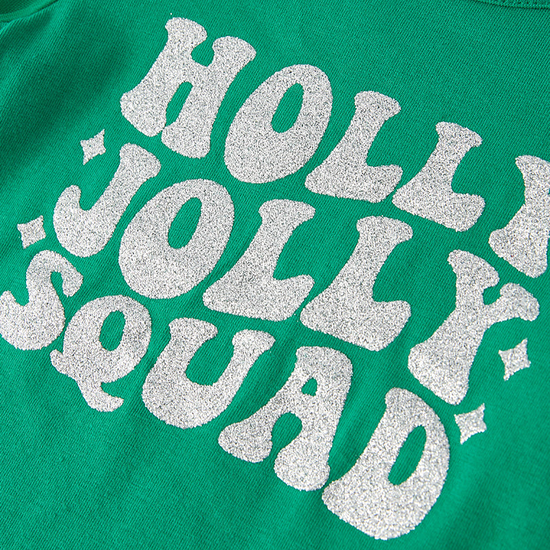 （In Stock E36-5-2）Girls Christmas Holly Jolly Print Top