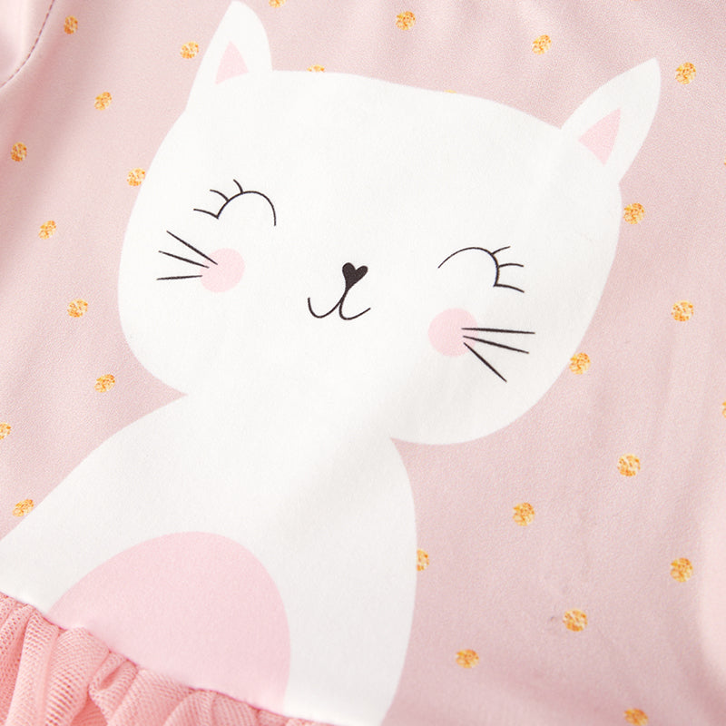 （In Stock L22-2-1）Girls Fall Kitty Print Tulle Dress