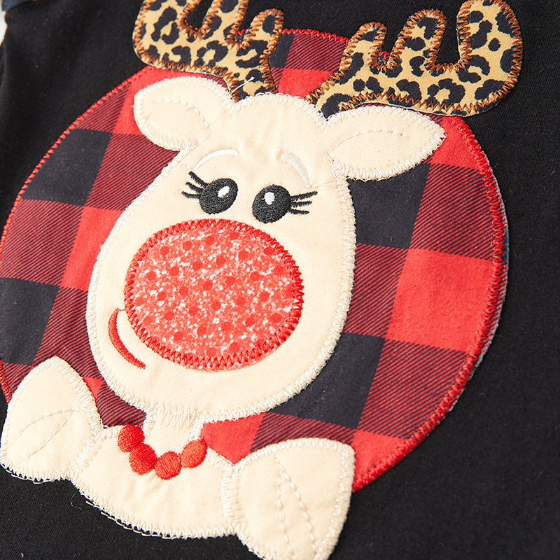 （In Stock L35-1-2）Baby Girls Christmas Elk Applique Romper