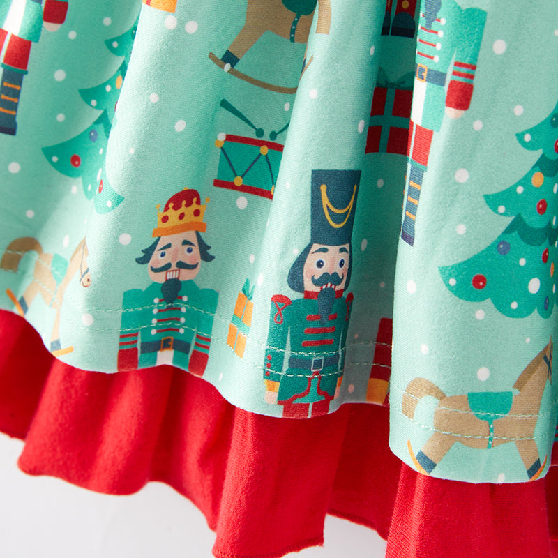 （In Stock G25-1-1）Girls Christmas Nutcracker Print Dress