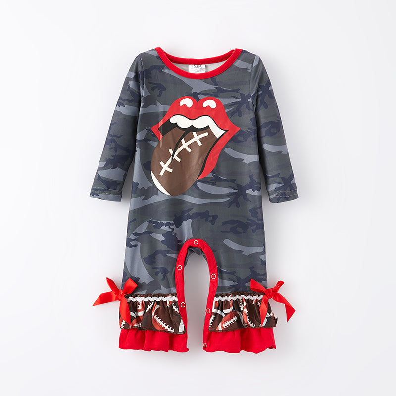 （In Stock G22-2-1）Baby Girls Fall Football Print Romper