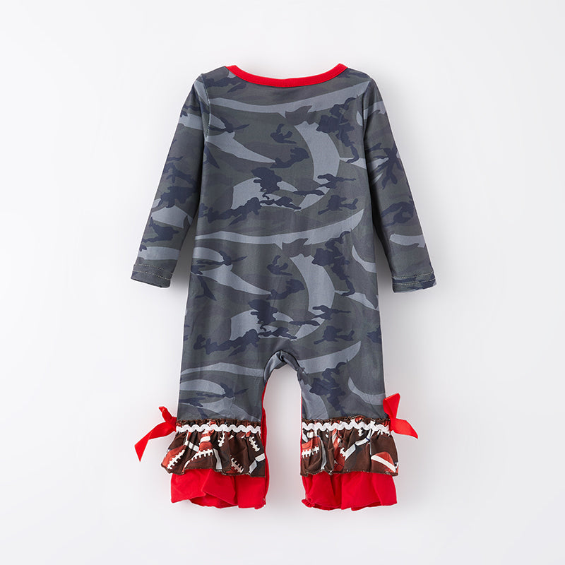 （In Stock G22-2-1）Baby Girls Fall Football Print Romper