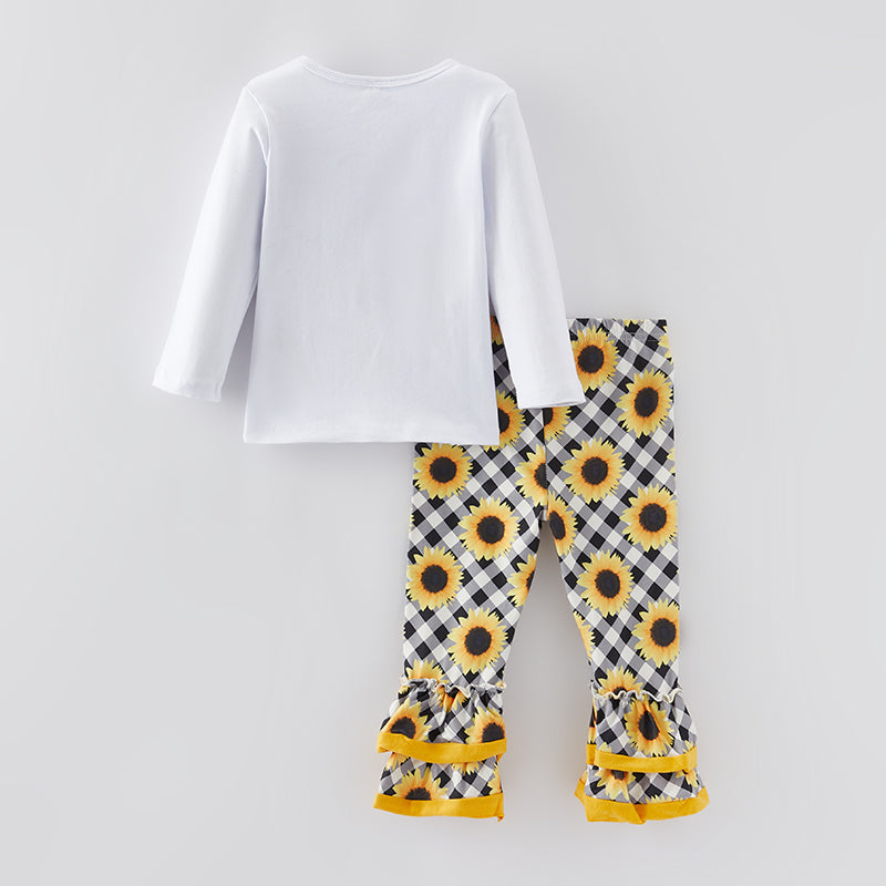 （In Stock G19-2-2）Girls Fall Sunflower Print Outfit Set