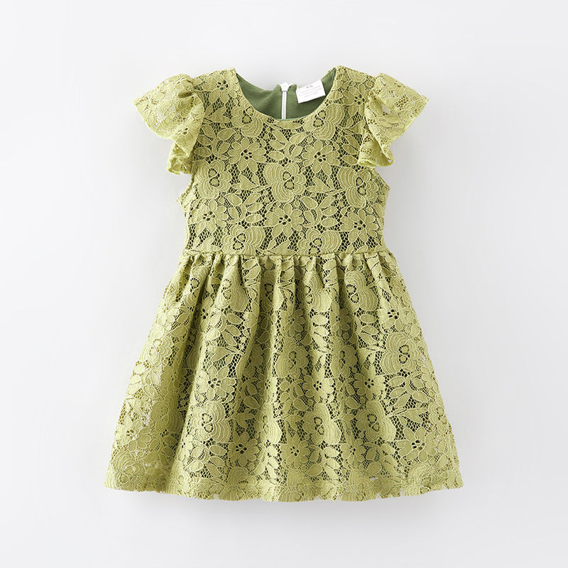 （In Stock G19-1-2）Girls Fall Floral Lace Dress