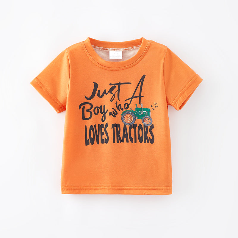 （In Stock L6-3-2）Boys Fall Tractors Print Top