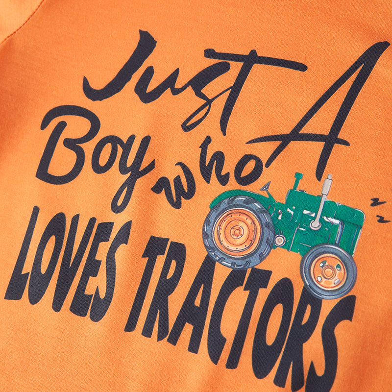 （In Stock L6-3-2）Boys Fall Tractors Print Top