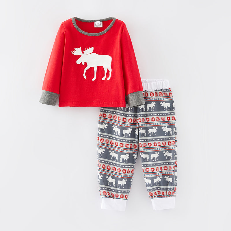 （In Stock L7-5-2）Girls Christmas Elk Print Pajamas